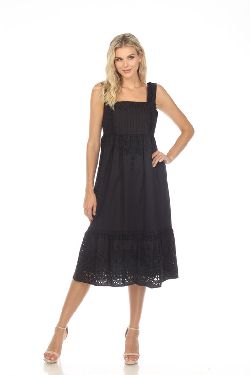 Johnny Was Jade Style L37923-3 Black Jesminda Eyelet Embroidered Midi Dress Boho Chic