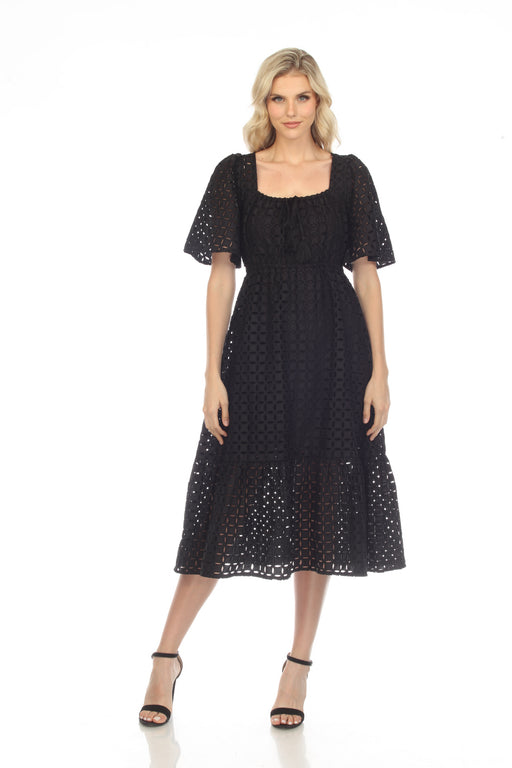 Johnny Was Jade Style L37822 Black Misty Eyelet Short Sleeve Midi Dress Boho Chic