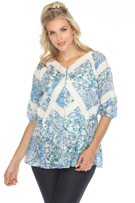 Callie Floral Linen Peasant Blouse Johnny Was AfterRetail