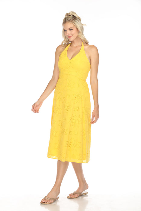 Johnny Was Jade Yellow Eden Halter Midi Dress L37524 Boho Chic