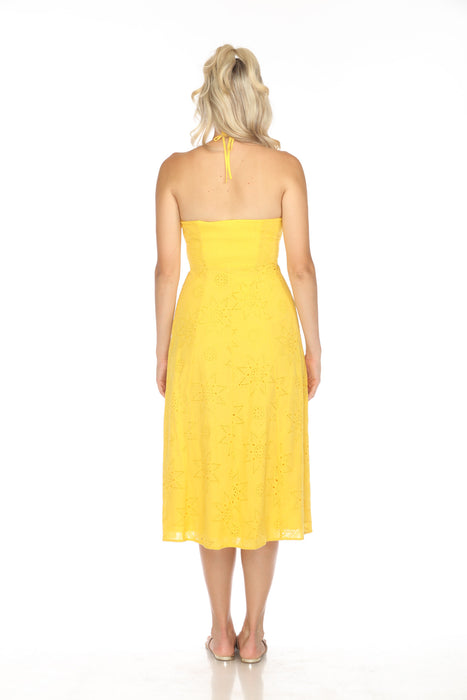 Johnny Was Jade Yellow Eden Halter Midi Dress L37524 Boho Chic