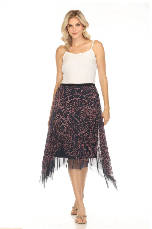 Johnny Was Jade Style L77524 Blue Lulu Sereina Handkerchief Embroidered Mesh Midi Skirt