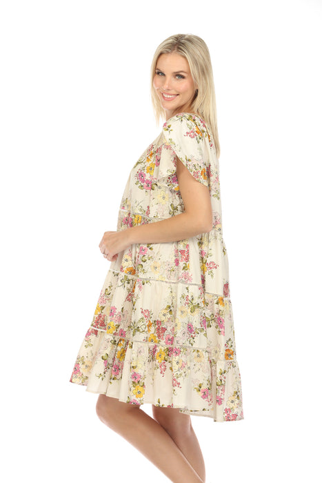 Johnny Was Jade Magnolia Tiered Floral Mini Dress Boho Chic L35223