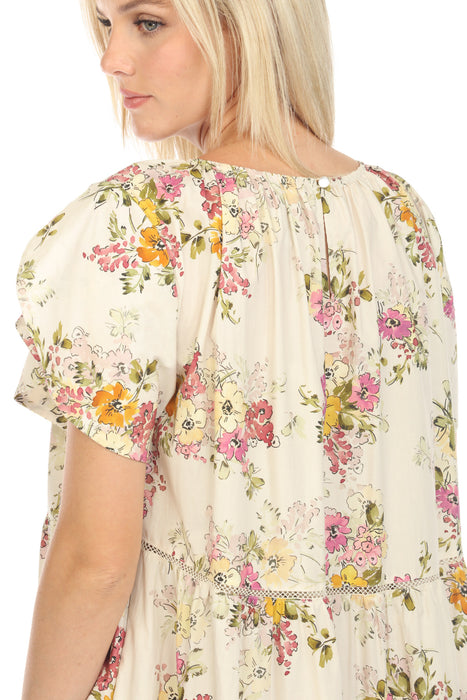 Johnny Was Jade Magnolia Tiered Floral Mini Dress Boho Chic L35223