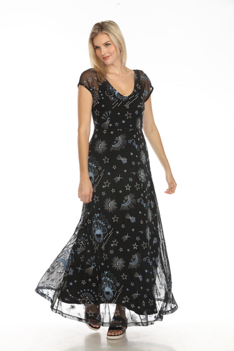 Johnny Was Jade Black Mesh Embroidered Maxi Dress R37024