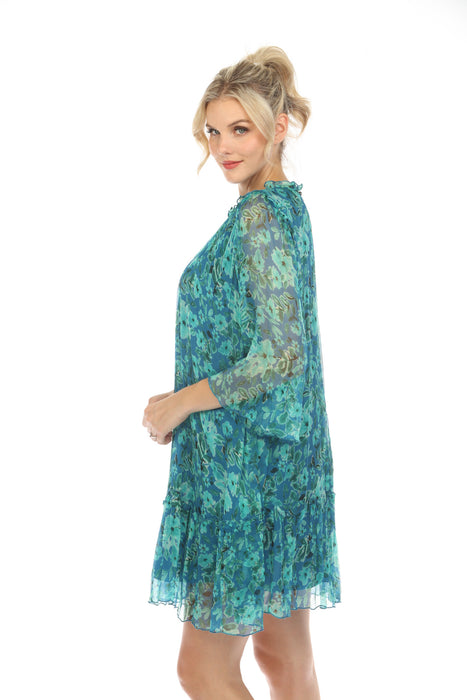 Johnny Was Jade Green Raquel Silk Floral Mini Dress Boho Chic L30023