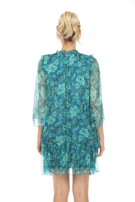 Johnny Was Jade Green Raquel Silk Floral Mini Dress Boho Chic L30023