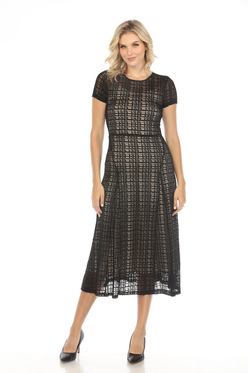 Johnny Was Jade Style L32924 Black Plaid Solia Paneled Mesh Midi Dress Boho Chic