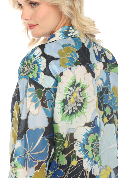 Johnny Was Jenn Floral Multi Curved Hem Yoke Shirt Boho Chic R24824