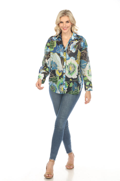 Johnny Was Jenn Floral Multi Curved Hem Yoke Shirt Boho Chic R24824