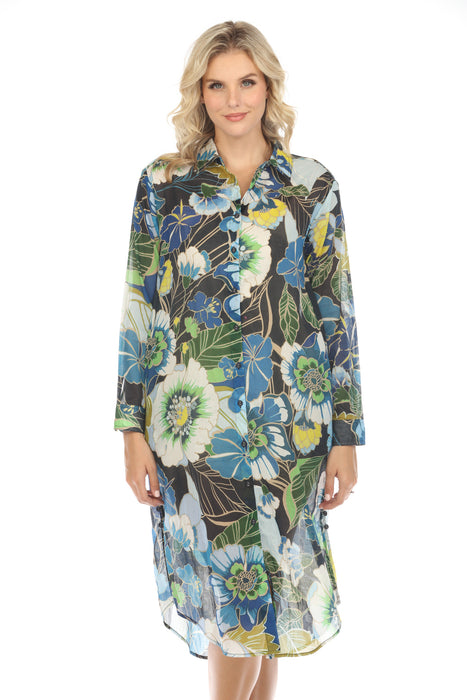 Johnny Was Jenn Floral Button-Down Shirt Dress R19724 Boho Chic