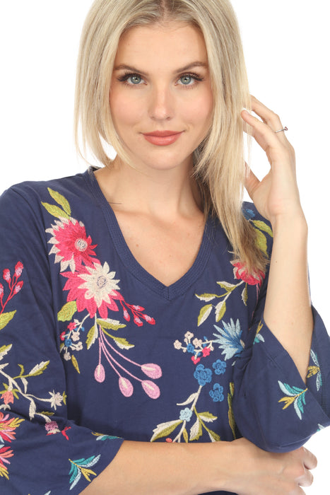 Johnny Was Navy Julie Kimono Sleeve Tee Dress R32423-E