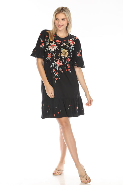 Johnny Was JWLA Style J32424 Black Andrean Ruffle Sleeve Knit Dress