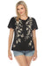 Johnny Was JWLA Style Black Domingo Flutter Sleeve Henley Embroidered Tee Boho Chic