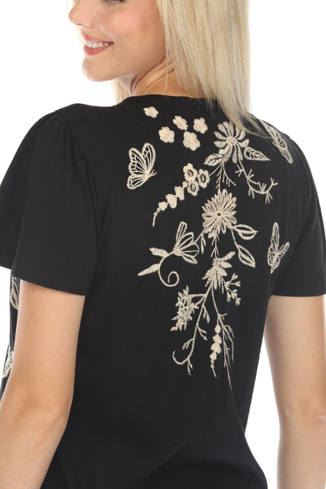 Johnny Was JWLA Domingo Flutter Sleeve Henley Embroidered Tee Boho Chic J13724 *