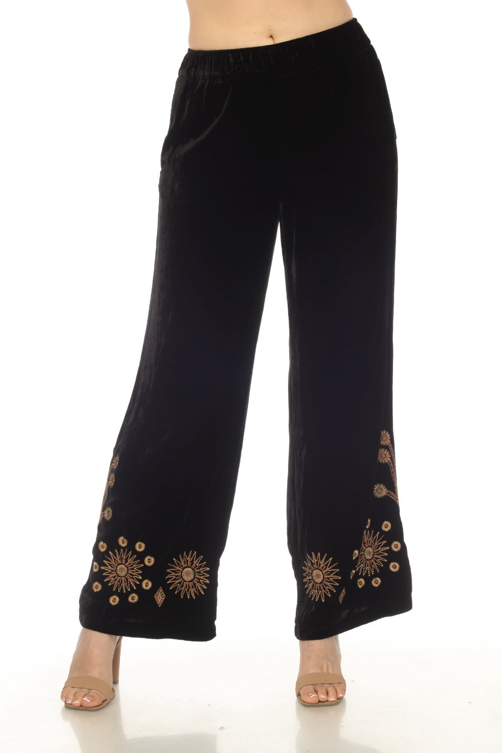 Johnny Was JWLA Black Heidi Velvet Embroidered Wide Leg Pants J68423 ...