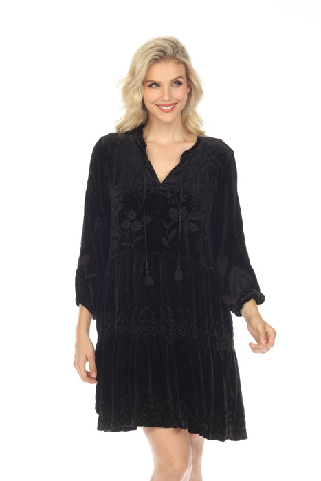 Johnny Was JWLA Ivey Velvet Field Embroidered Tiered Dress Boho Chic J39223 *