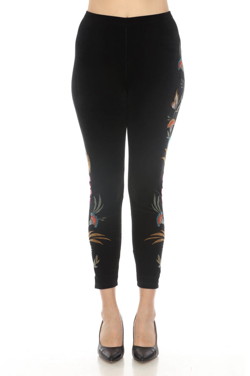 Johnny Was JWLA Style J68323-O Black Sidonia Velvet Floral Embroidered Stretch Leggings Boho Chic