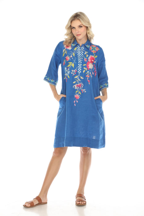 Johnny Was JWLA Style J30623-E Blue Julie Henley Kimono Sleeve Embroidered Dress