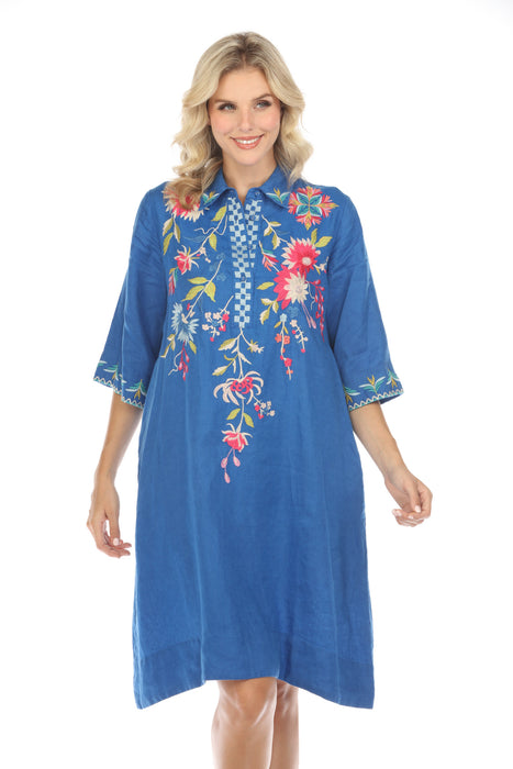 Johnny Was JWLA Style J30623-E Blue Julie Henley Kimono Sleeve Embroidered Dress