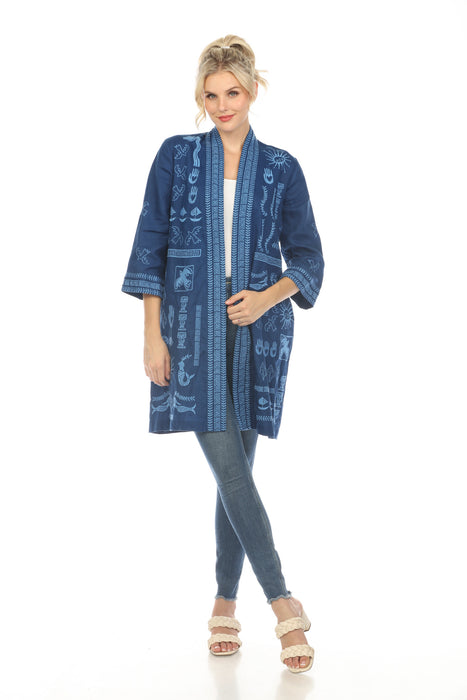 Johnny Was JWLA Linen Embroidered Kimono Boho Chic J40124