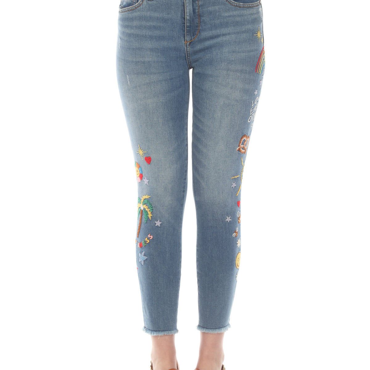 Denim Jegging Crops - Embroidered White