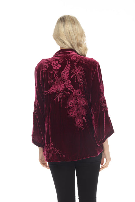 Johnny Was JWLA Azure Velvet Embroidered Kimono Sleeve Shirt Chic J14022