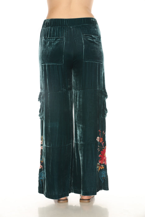 Johnny Was JWLA Embroidered Velvet Wide Leg Cargo Pants J68023