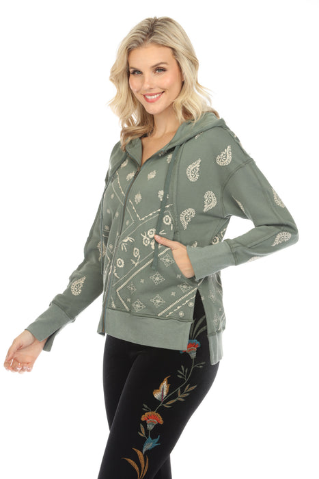 Johnny Was JWLA Devi Raw Seam Zip-Up Sweatshirt Boho Chic J48223