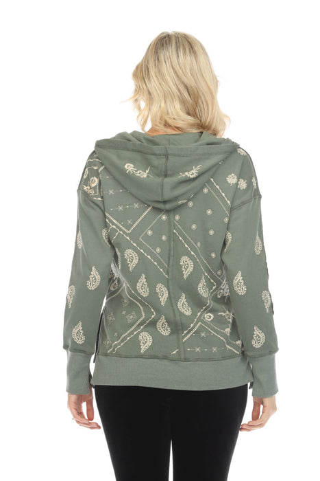 Johnny Was JWLA Devi Raw Seam Zip-Up Sweatshirt Boho Chic J48223