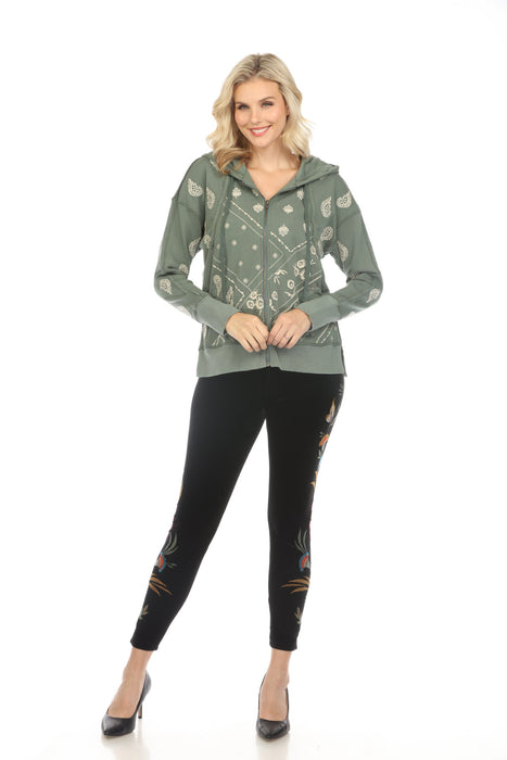 Johnny Was JWLA Devi Raw Seam Zip-Up Sweatshirt Boho Chic J48223