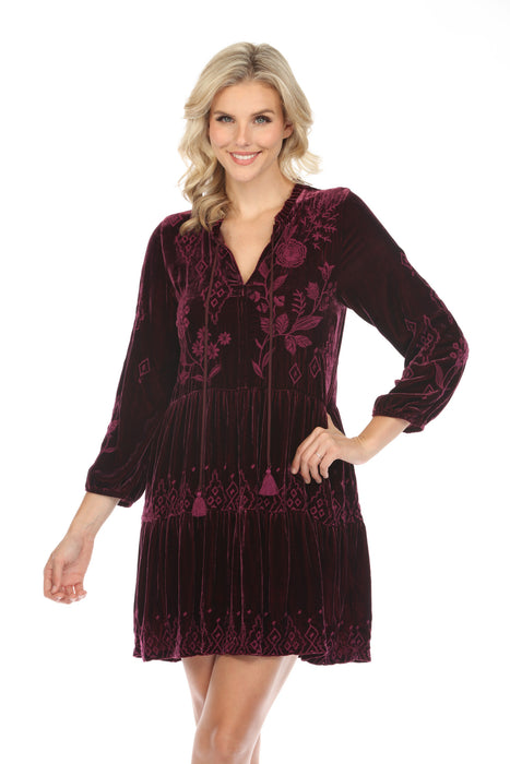 Johnny Was JWLA Ivey Velvet Field Embroidered Tiered Dress Boho Chic J39223 *