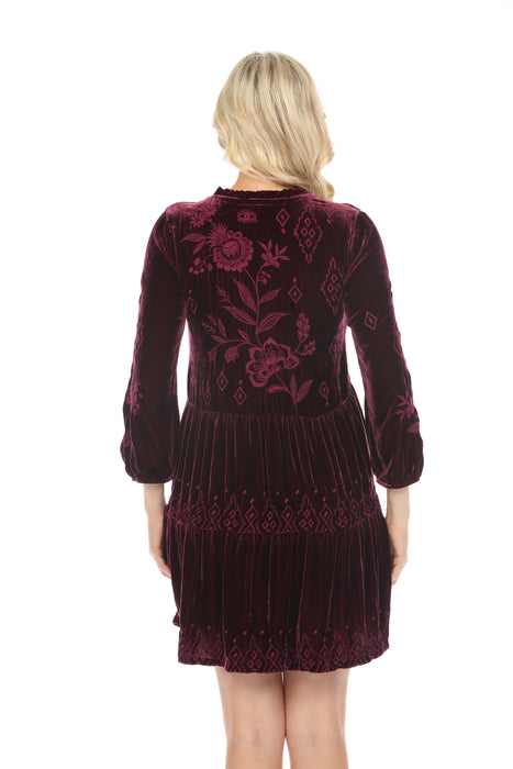 Johnny Was JWLA Ivey Velvet Field Embroidered Tiered Dress Boho Chic J39223 *