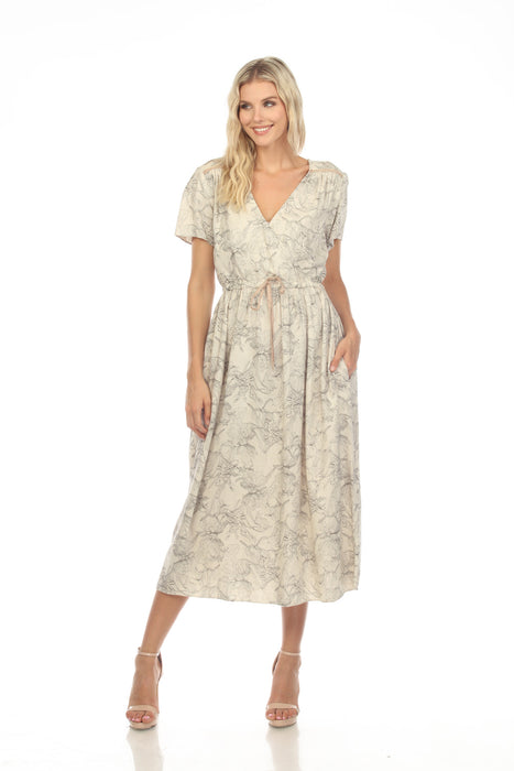 Johnny Was JWLA Style J37323 Etched Floral Wrap House Midi Dress Boho Chic