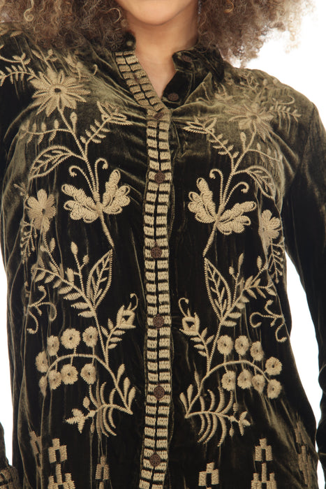 Johnny Was JWLA Georgina Velvet Embroidered Oversized Shirt Boho Chic J10723 *