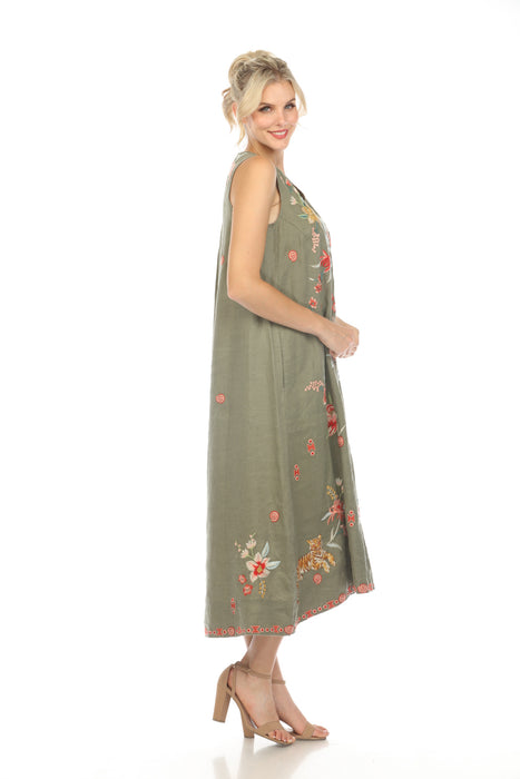 Johnny Was JWLA Green Andrean Linen Tank Dress Boho Chic J32324