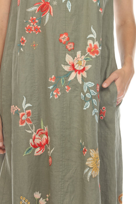 Johnny Was JWLA Green Andrean Linen Tank Dress Boho Chic J32324