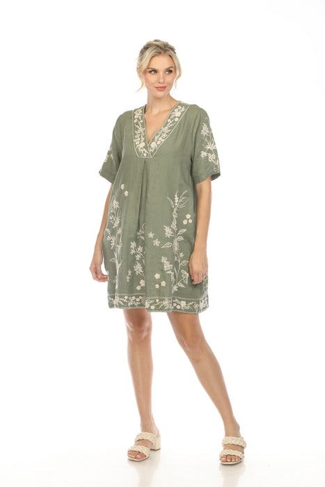 Johnny Was JWLA Style J31824 Green Domingo Dolman Linen Embroidered Dress