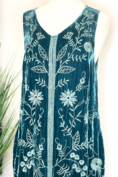 Johnny Was JWLA Style J39423 Green Georgina Velvet Embroidered Maxi Dress Boho Chic