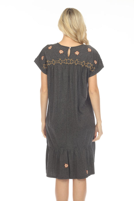 Johnny Was JWLA Grey Clara Knit Embroidered Trapeze Dress Boho Chic J39823