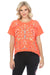 Johnny Was JWLA Style J19423 Hot Coral Clara Raw Detail Embroidered Swing Tee Boho Chic