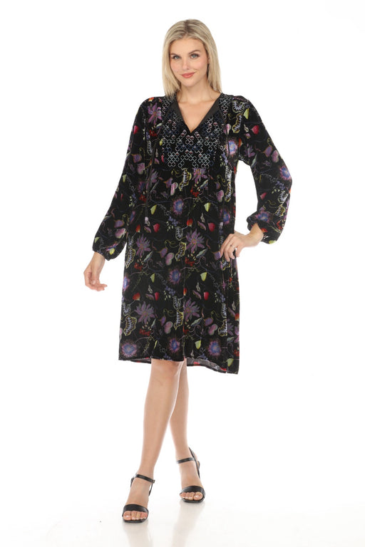 Johnny Was JWLA Style J39623 Inva Lucia Velvet Yoke Embroidered Dress Boho Chic