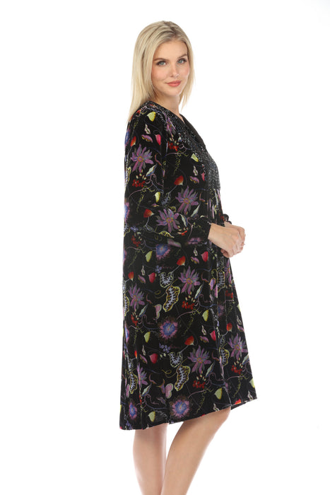 Johnny Was JWLA Inva Lucia Velvet Yoke Embroidered Dress Boho Chic J39623