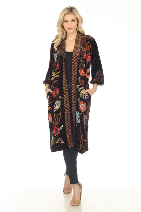 Johnny Was JWLA Style J49023 Isabella Velvet Bishop Sleeve Long Kimono Coat Boho Chic