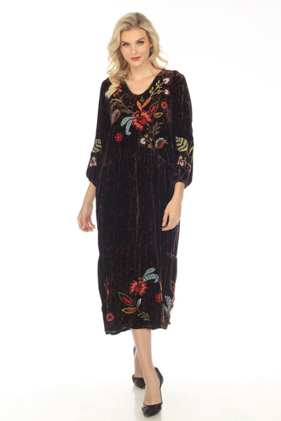 Johnny Was JWLA Isabella Velvet Embroidered Tiered Maxi Dress Boho Chi AfterRetail