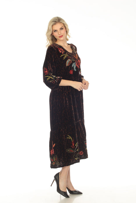 Johnny Was JWLA Isabella Velvet Embroidered Tiered Maxi Dress Petite Boho Chic J30023-9P