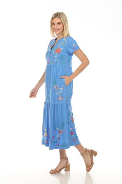 Johnny Was JWLA Blue Katie Henley Tiered Knit Midi Dress Boho Chic J31124