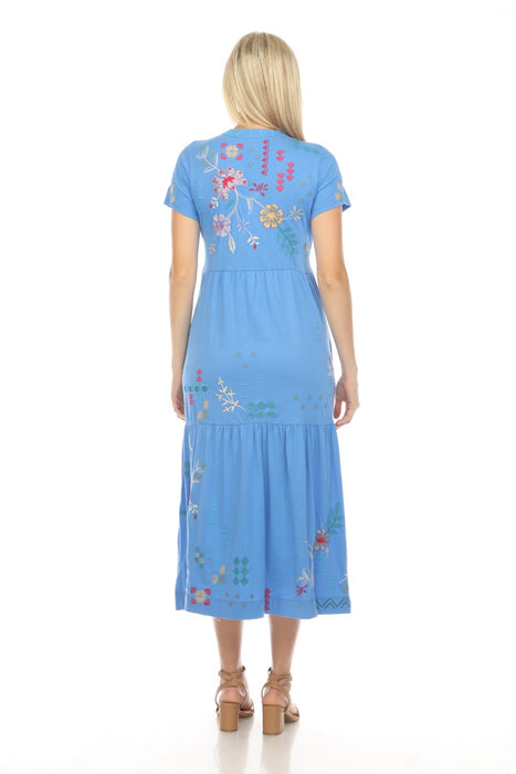 Johnny Was JWLA Blue Katie Henley Tiered Knit Midi Dress Boho Chic J31124