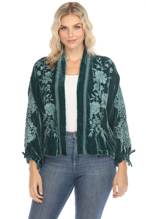 Johnny Was JWLA Style J42124 Lenon Velvet Embroidered Tie Sleeve Kimono