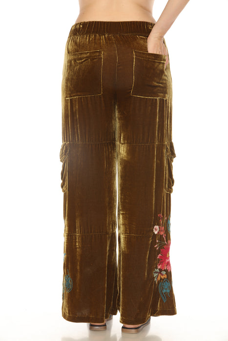 Johnny Was JWLA Embroidered Velvet Wide Leg Cargo Pants J68023